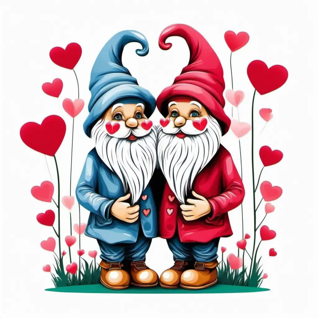 Dreamy Whimsical Garden Gnome in a ValentineThemed Vector Illustration