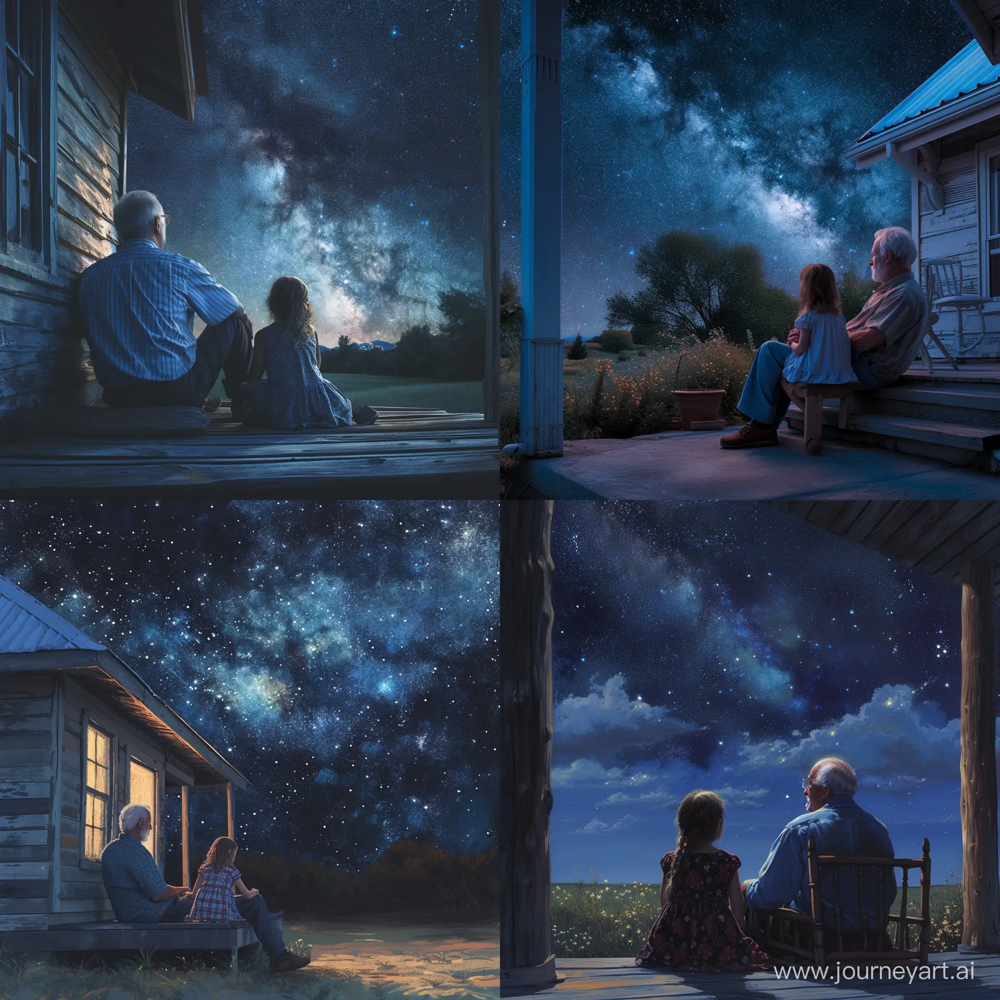 Grandfather-and-Granddaughter-Enjoying-Starry-Night-on-Porch