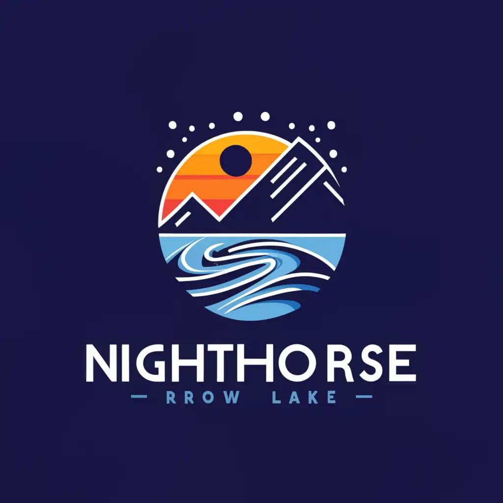 LOGO-Design-for-Row-Nighthorse-Midnight-Blue-Silver-with-Mountain-Lake-and-Horse-Theme