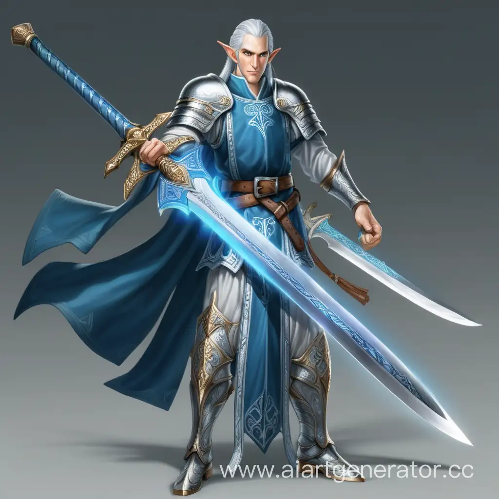 Majestic-Elf-Warrior-wielding-Twin-Fliess-Swords-in-Shimmering-Blue-Attire