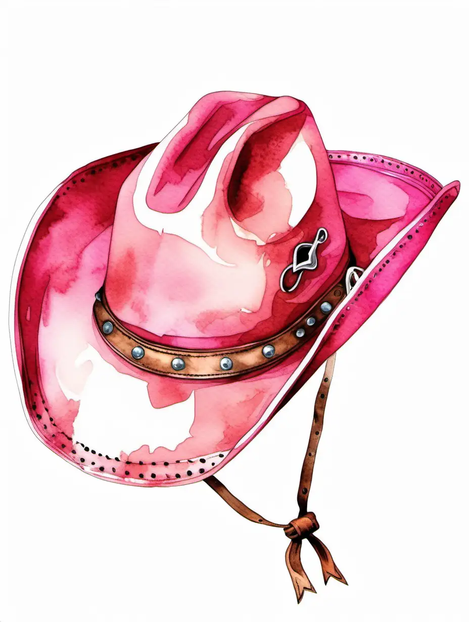 watercolor style, pink colored small single baby cowboy hat clipart, white background