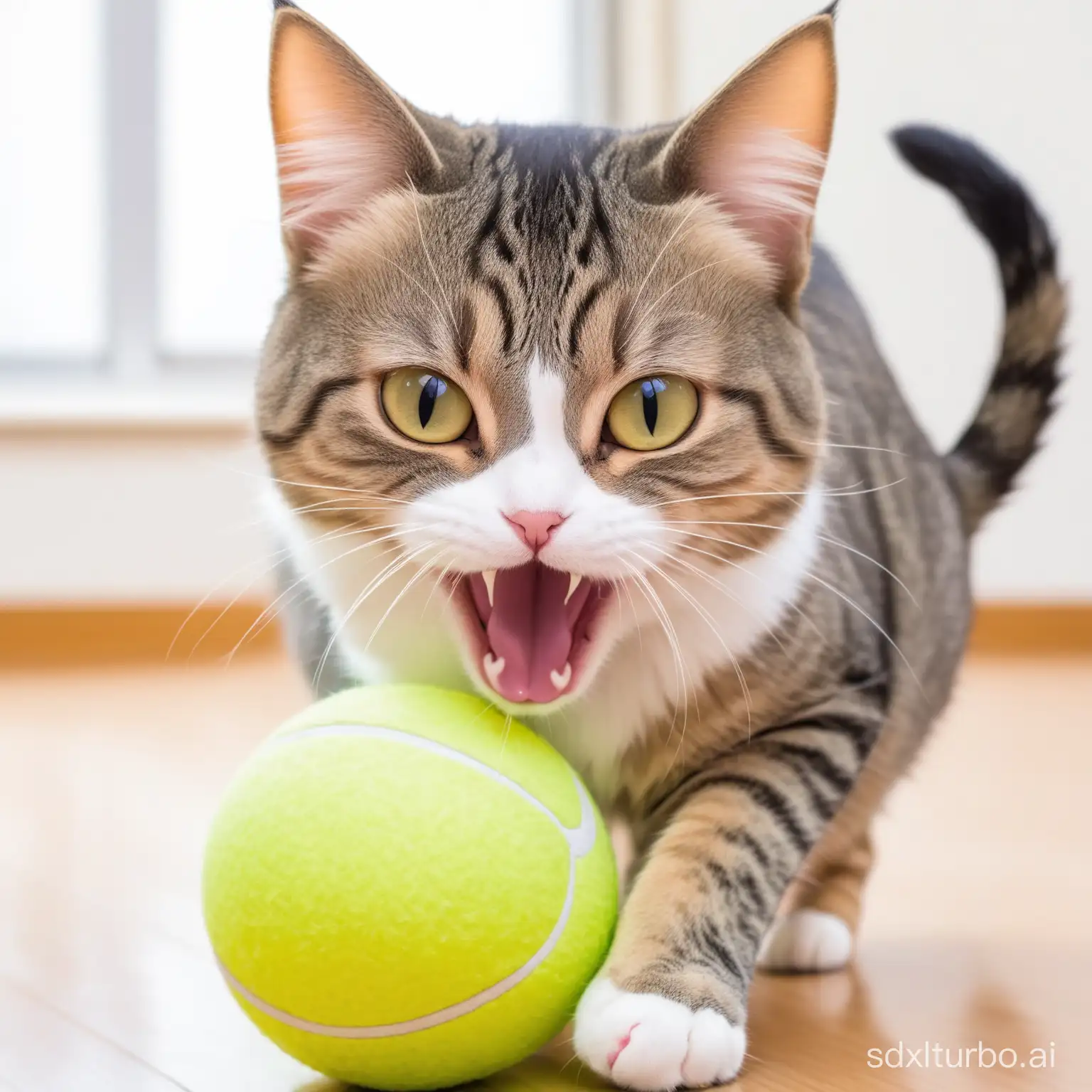 un chat ouant avec une balle