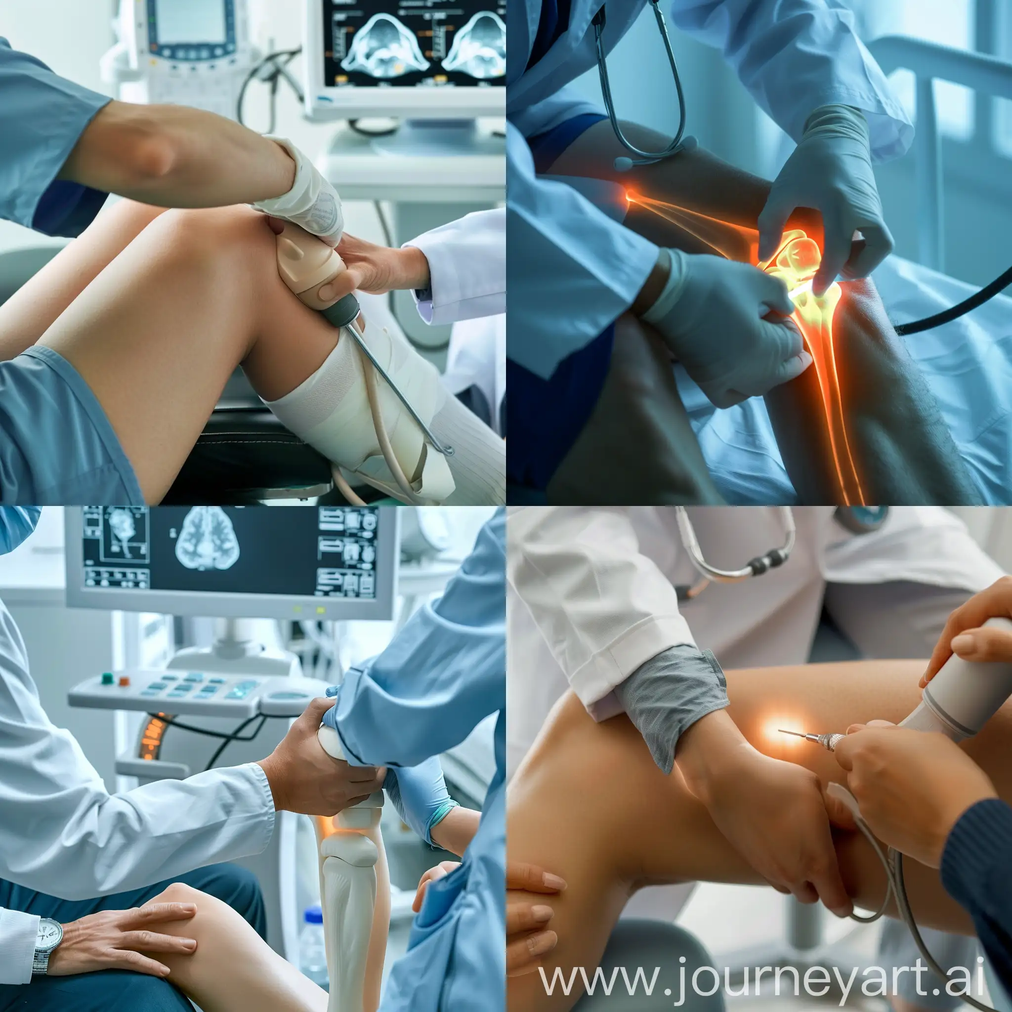 фото процесса где врач делает пациенту  узи колена