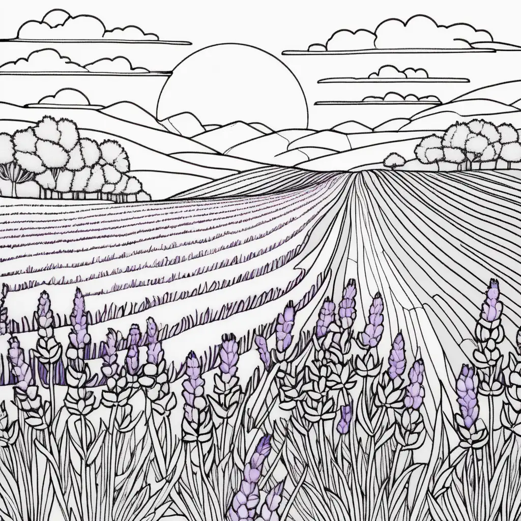  lavender & sunset, black and white illustration coloring page