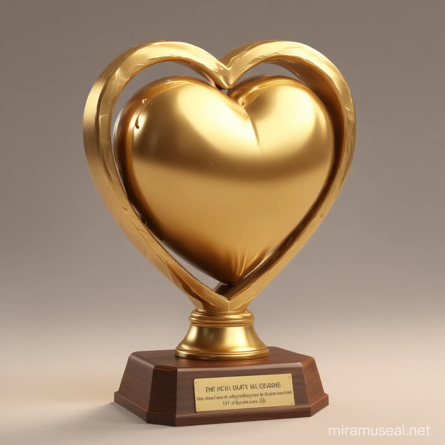 Golden HeartShaped Butt Trophy ThreeDimensional View Design