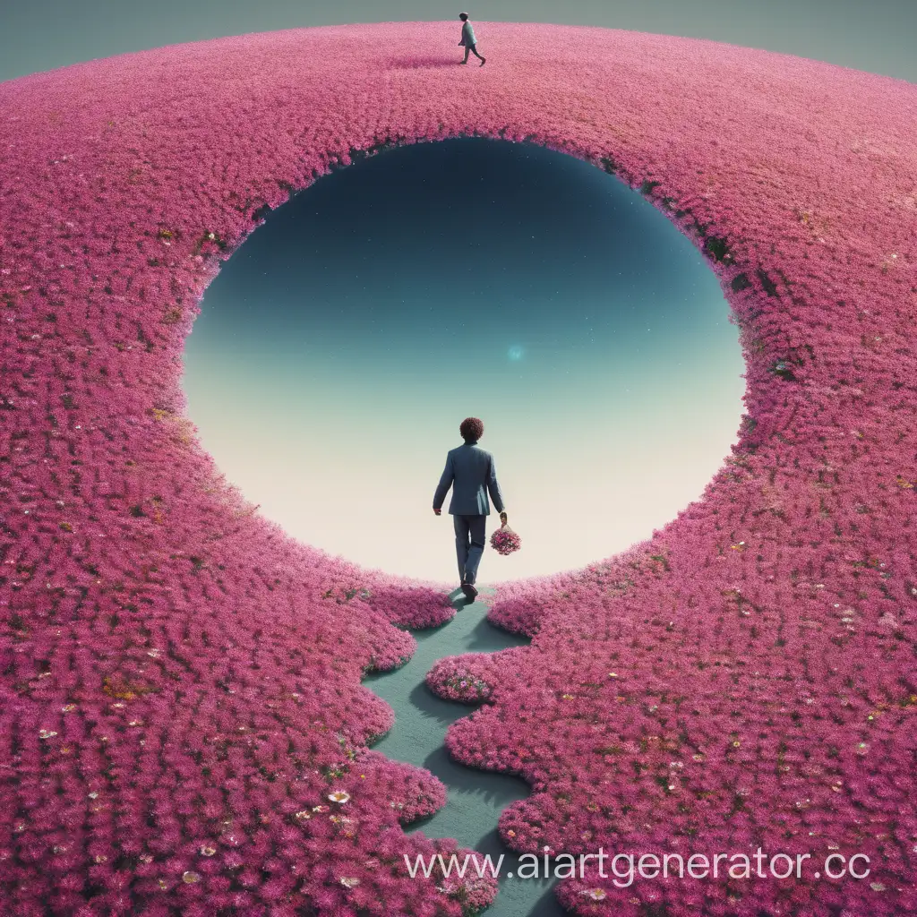 Flower-Person-Walking-on-Miniature-Planet