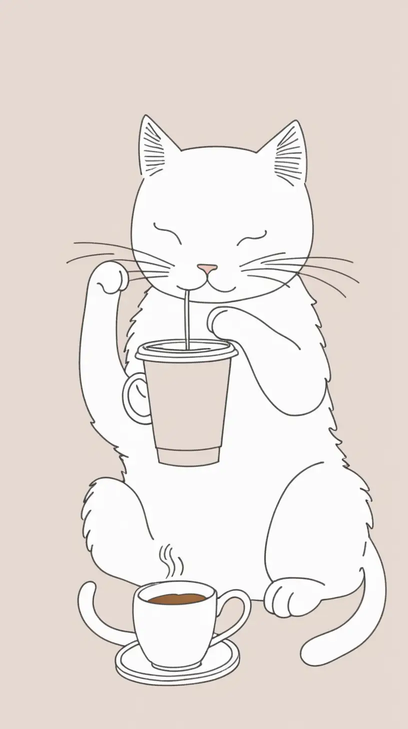 Whimsical Cat Sipping Coffee in Minimalist Line Drawing Style by Harriet LeeMerrion