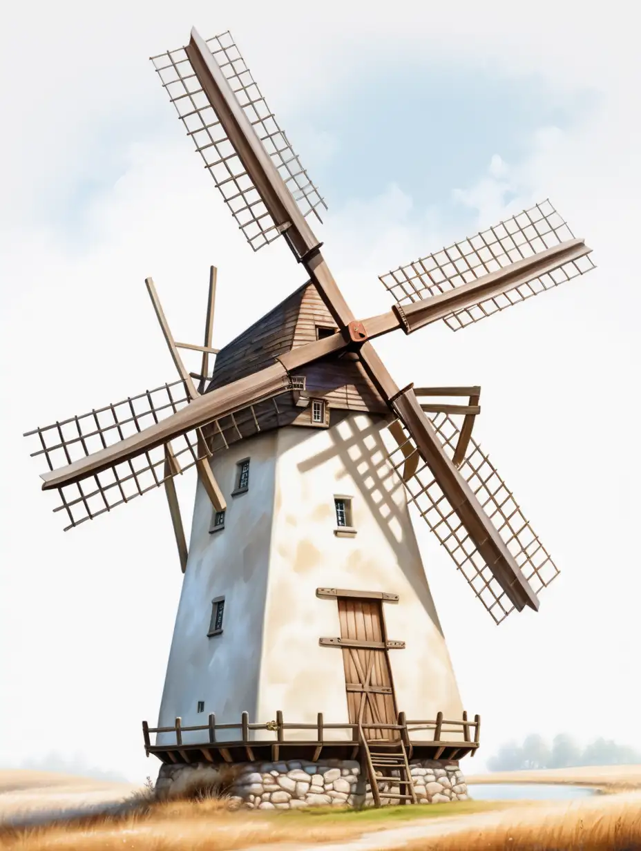 Realistic Illustration of a Windmill on a White Background