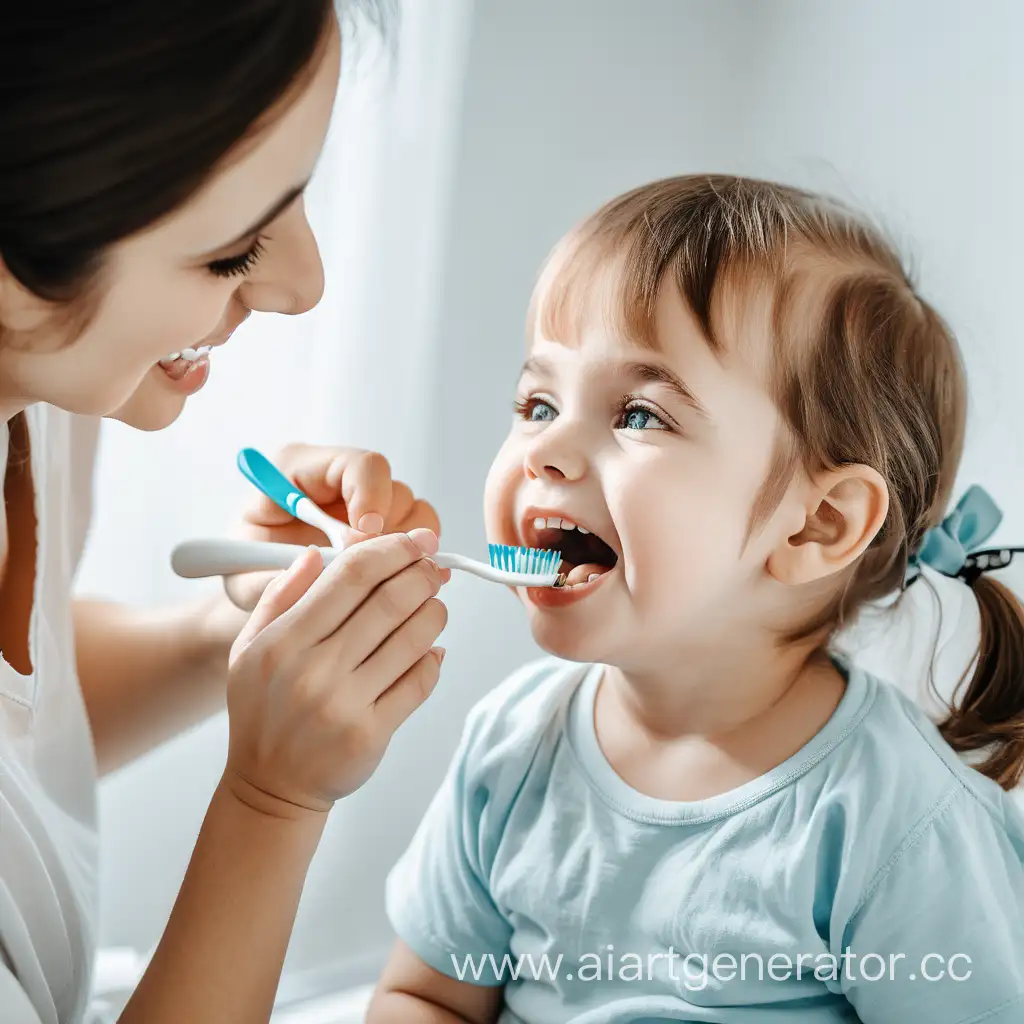 заботливая мама чистит зубы ребенку 