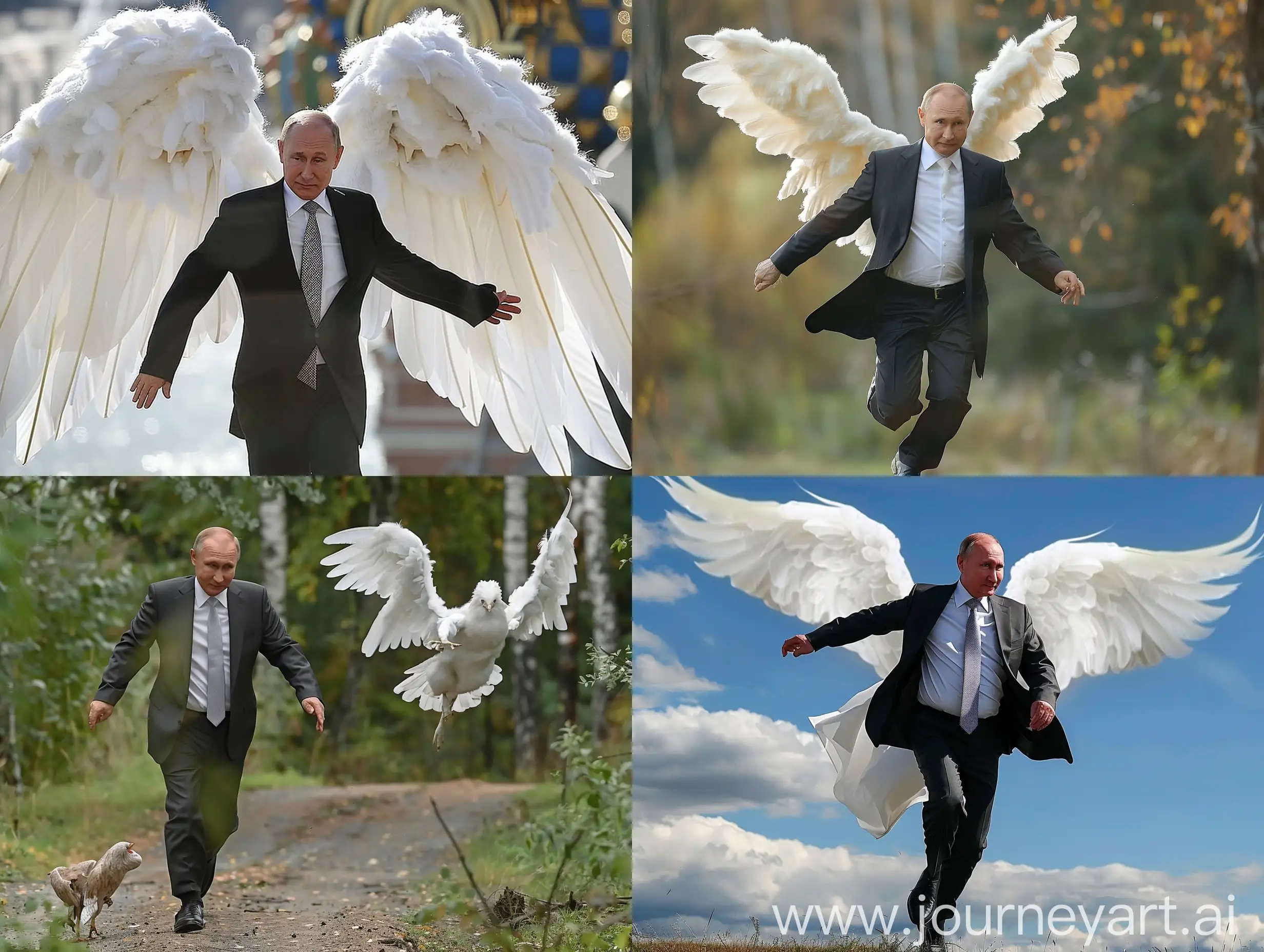 photo capturing the moment of Putin's escape from pursuit of an angel in the form of 2024, 2024 in an unusual form of an angel