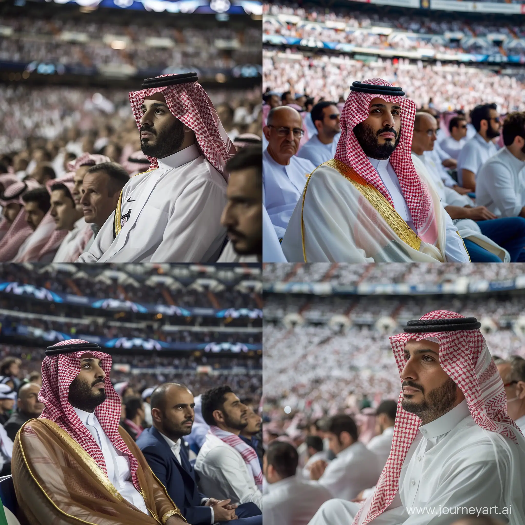 رجل بالزي السعودي يجلس بين جموع الجماهير الأسبان في ملعب سانتياغو برنابيو 
