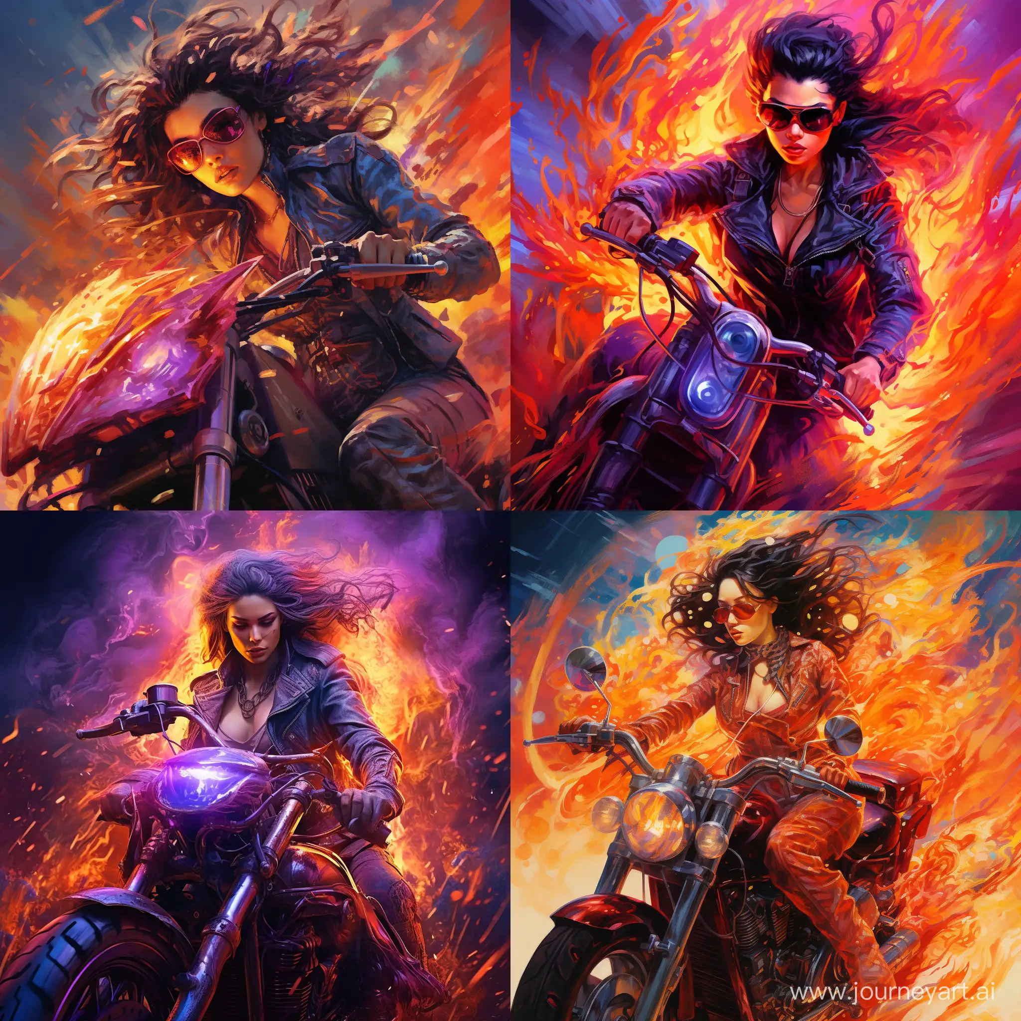 Colorful-Outlaw-Biker-and-Beautiful-Female-Riding-FireEngulfed-Motorcycle
