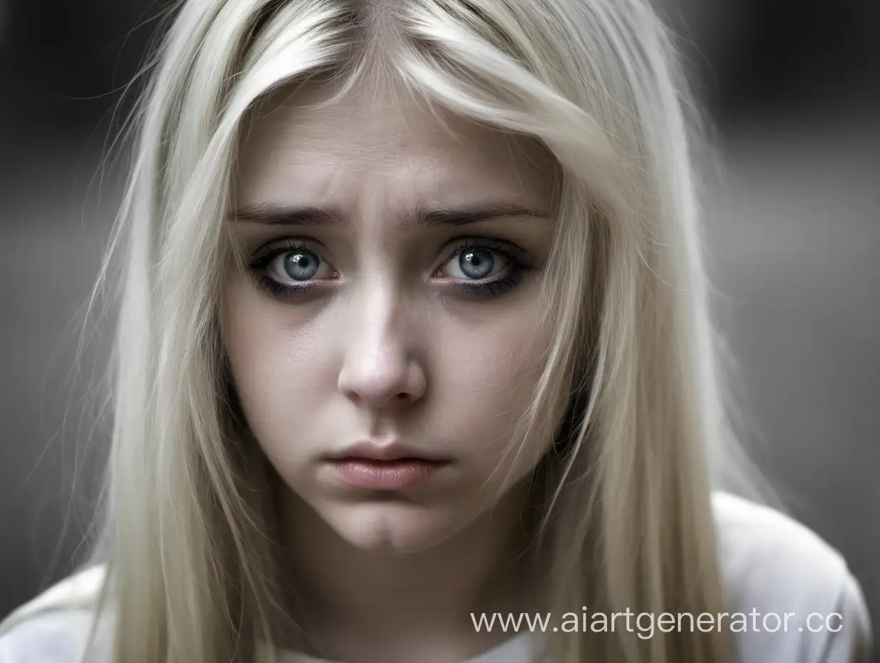 грустная девушка блондинка серые глаза
