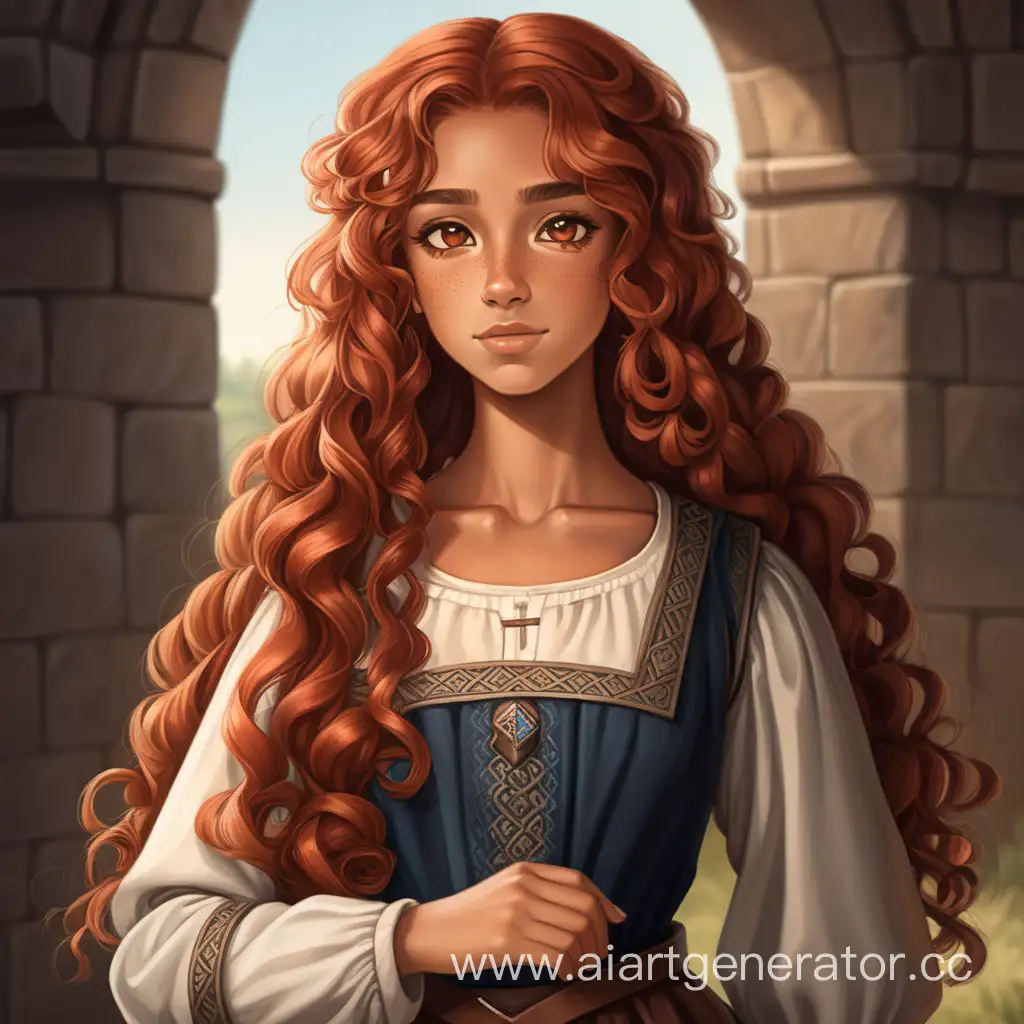 Medieval-Girl-with-Curly-Red-Hair-and-Brown-Eyes-in-Blouse-and-Skirt