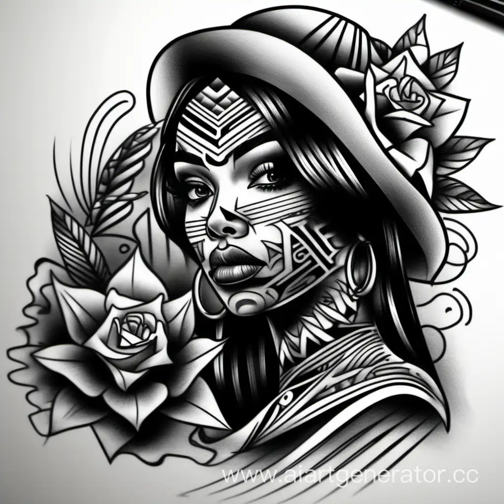 Chicano-Style-Tattoo-Sketch-Featuring-a-Girl