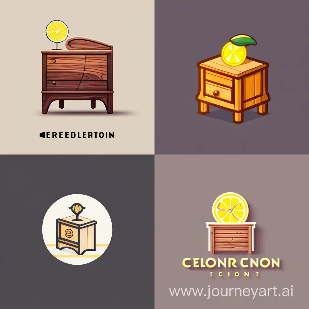 логотип для мебельного магазина с деревянной тумбочкой, деревянным лимоном