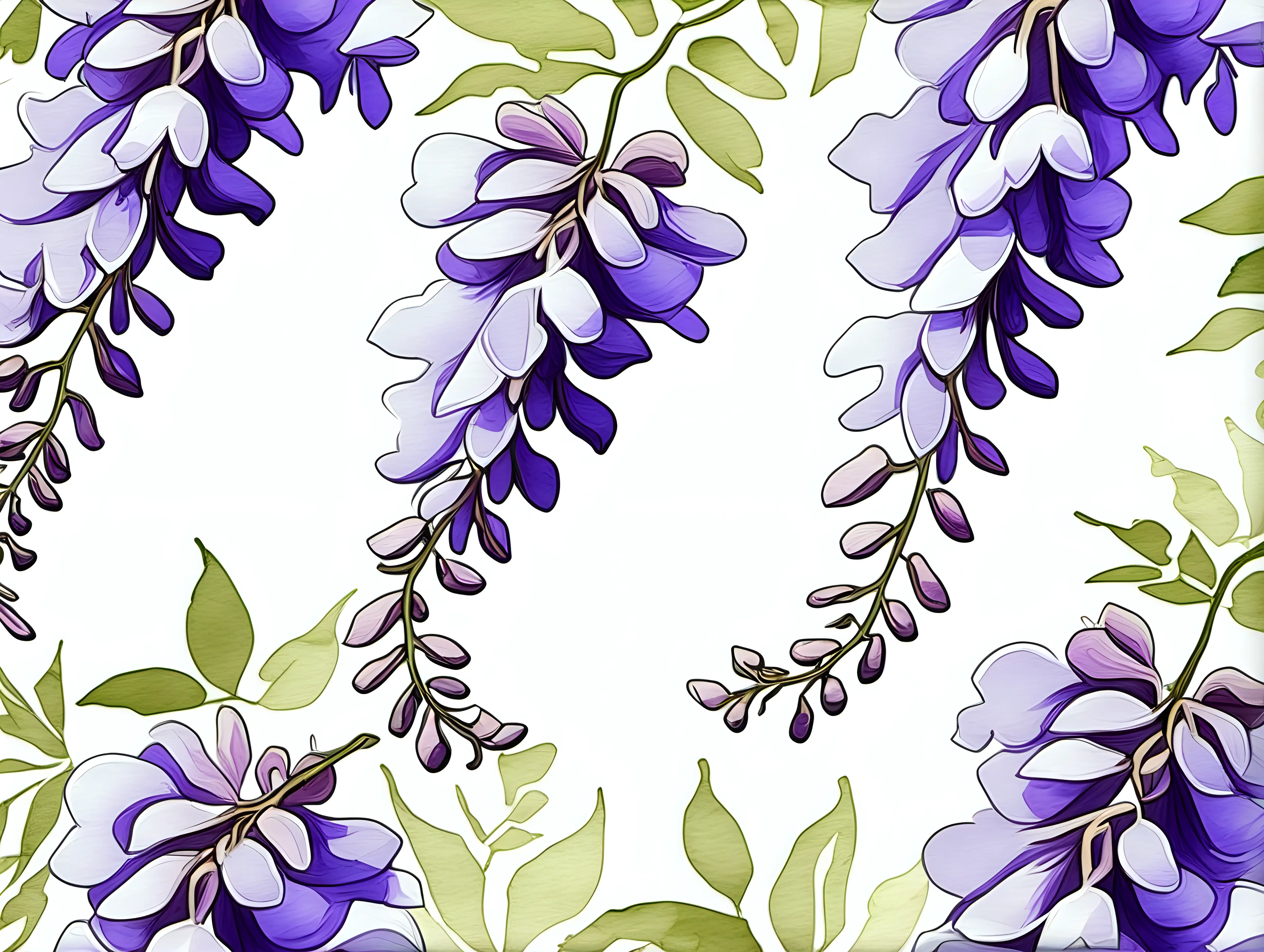 Pastel Watercolor American Wisteria Flowers Clipart on White Background Andy Warhol Inspired