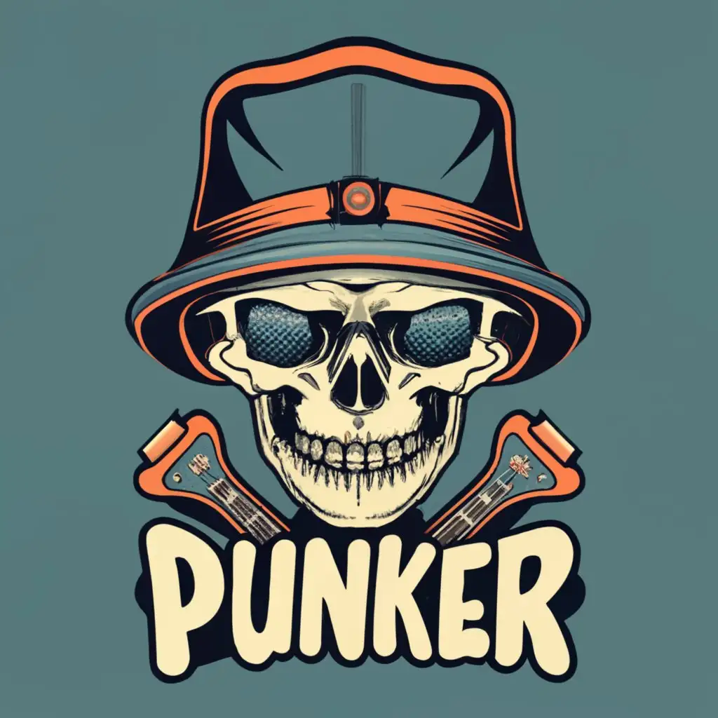 logo, Pictorial Mark Logo (Graphic) guitar skull , with the text "Punker", typography, be used in Technology industry