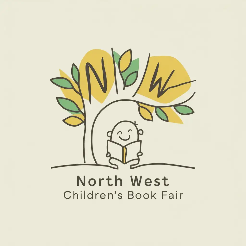 minimalistic children's book fair logo. title of the logo "NORTH WEST CHILDRENS BOOK FAIR" 