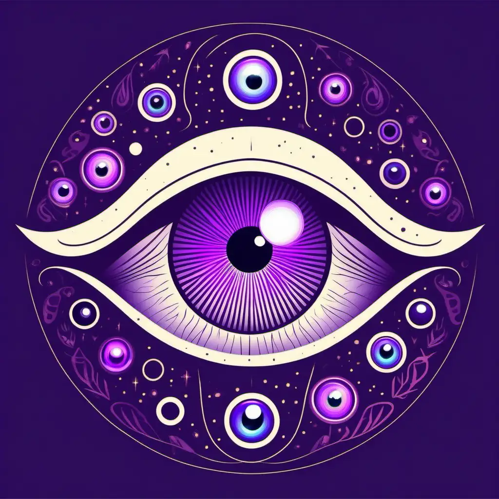 Flat mystical vector minimalist graphic boho eye design with purple eyeball