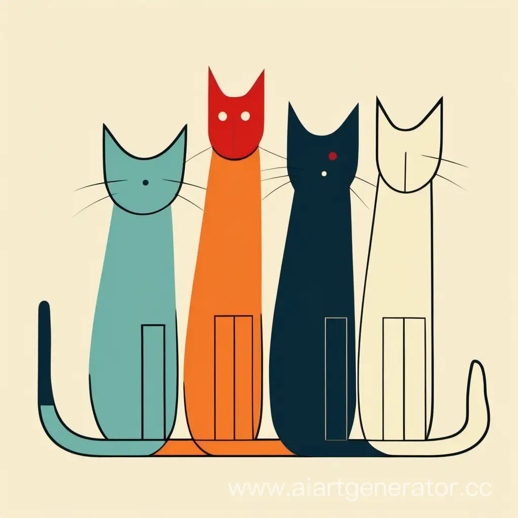 Три разных многоцветных кота минимализм примитивизм минимум деталей растровый рисунок абстрактно упрощённо супрематизм
