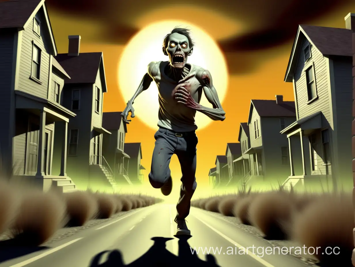 Fearful-Man-Running-from-Undead-in-a-Small-Town-Under-the-Sun