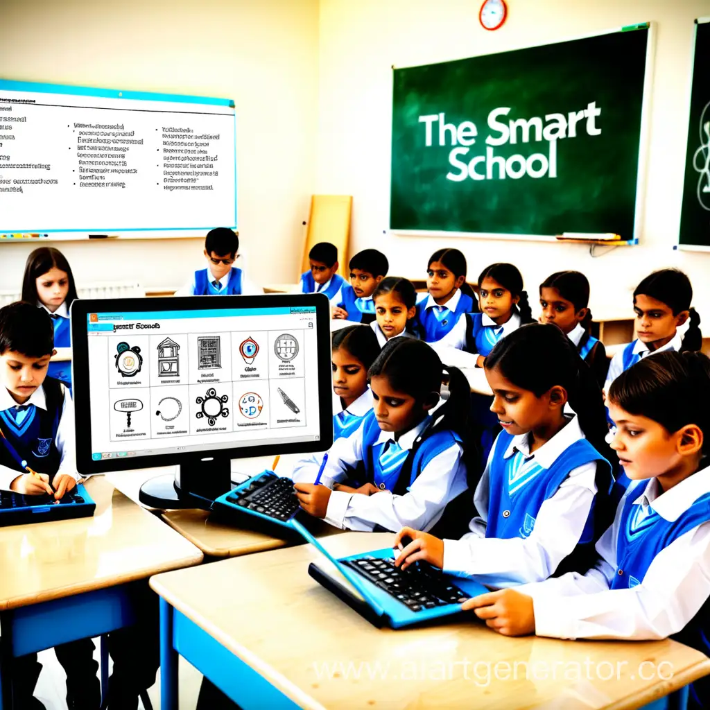 Модель смарт-школы охватывает широкий спектр аспектов, которые учитывают использование передовых технологий и инновационных методов обучения. нарисуйте smart school