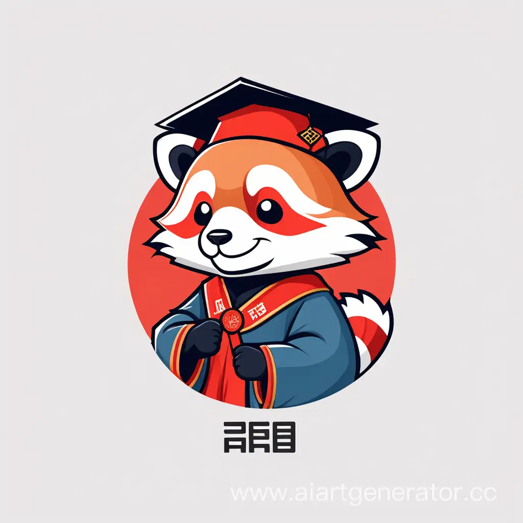 сделай минималистичный логотип для школы китайского языка с маскотом в лице красной панды с квадратной академической шапочкой