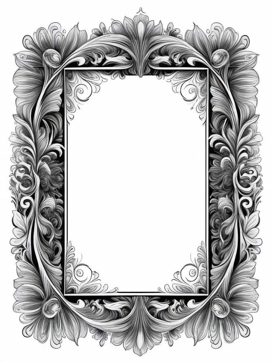 black and white illustrated style frame
