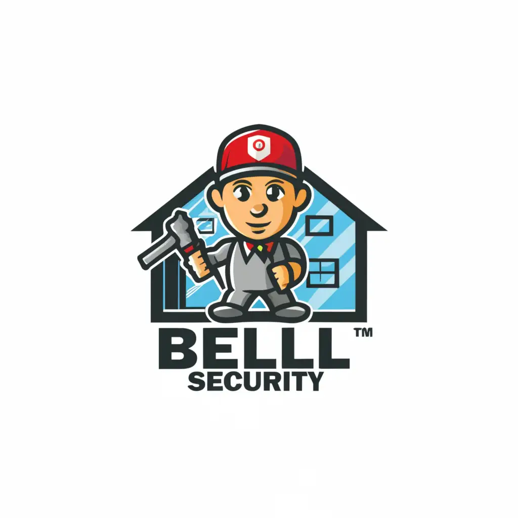 a logo design,with the text "Bell Security", main symbol:Cartoon Character, Security Camera, Security Guard, Home, Lock, Handyman,Moderate,be used in Technology industry,clear background