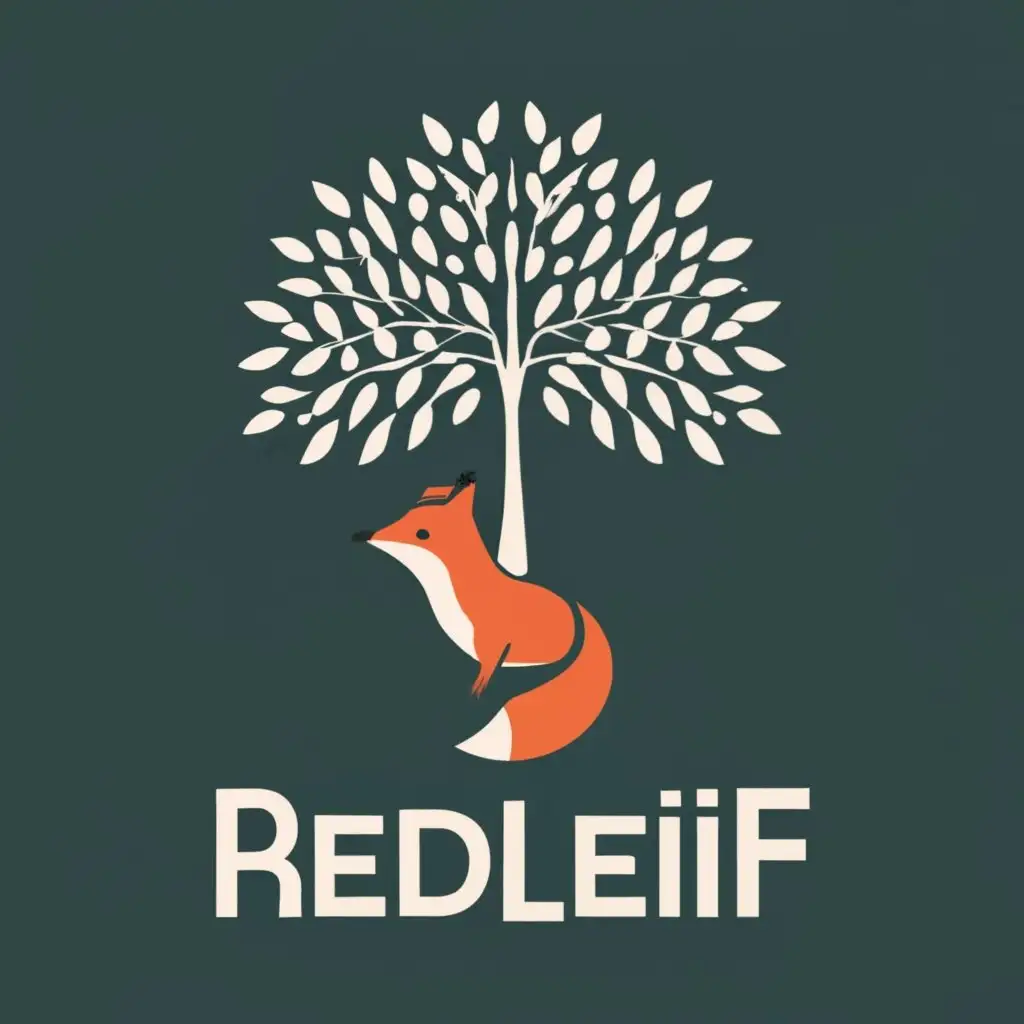 logo, Fox under oak tree, with the text "Redleif Design", typography
