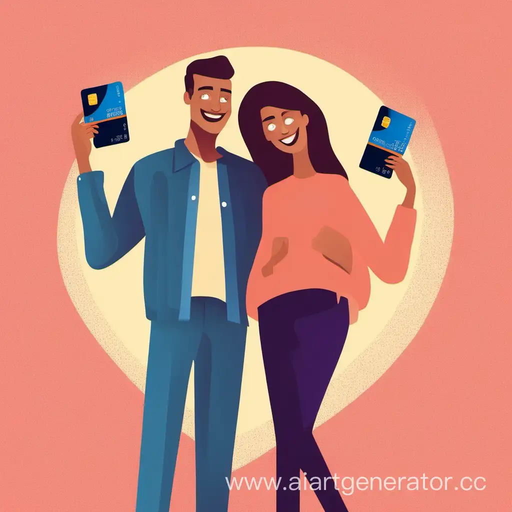 семейная пара счастливые с банковскими картами