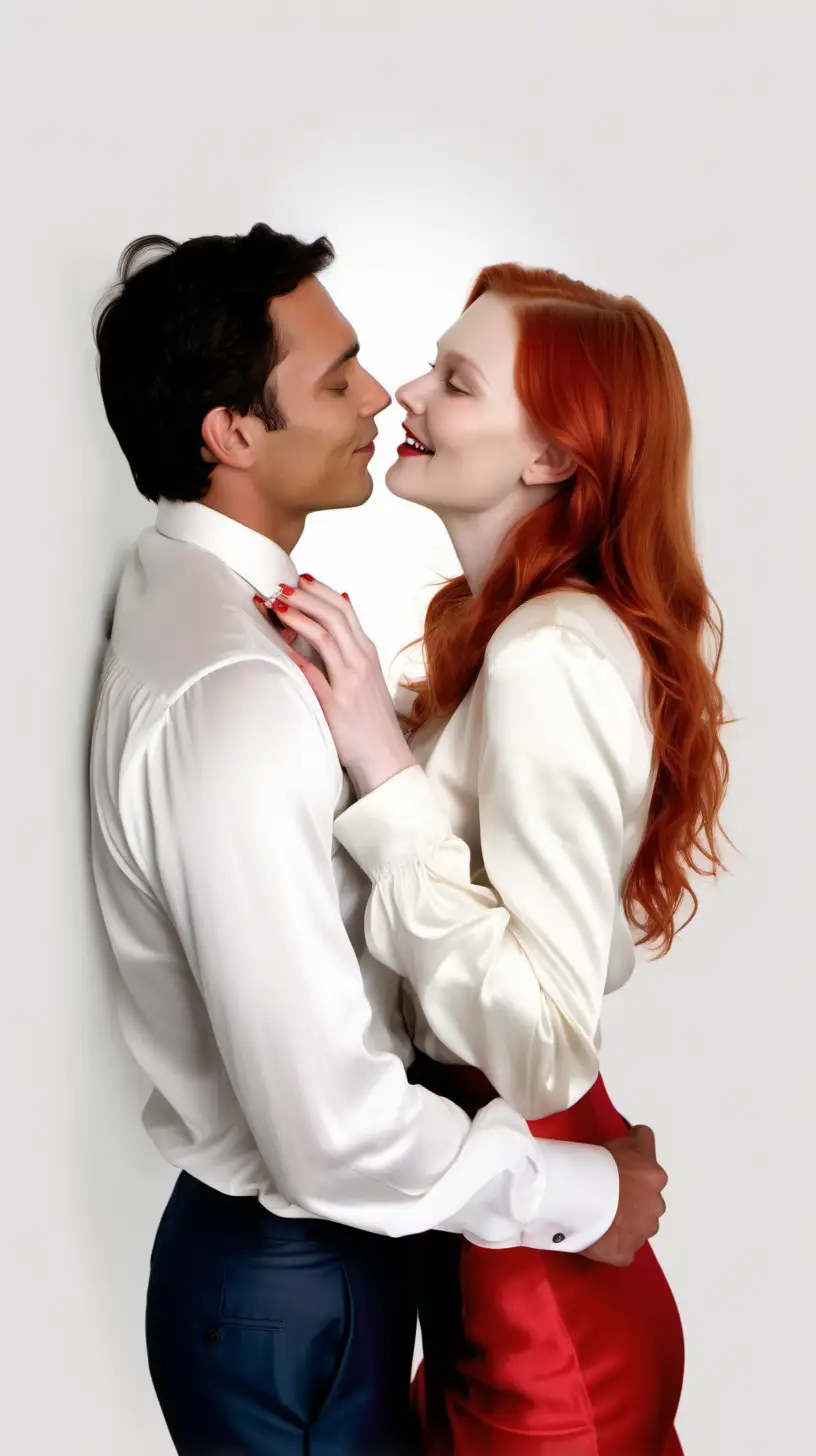 Passionate Andean Man Kissing Kristen Dunst Lookalike in Elegant Attire