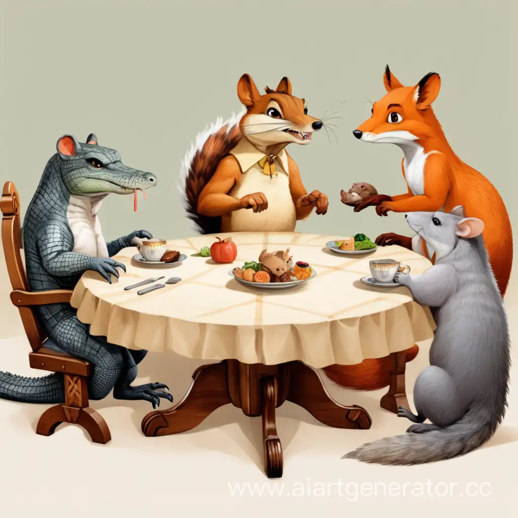 Сидят крокодил , белка, лиса и крыса за столом