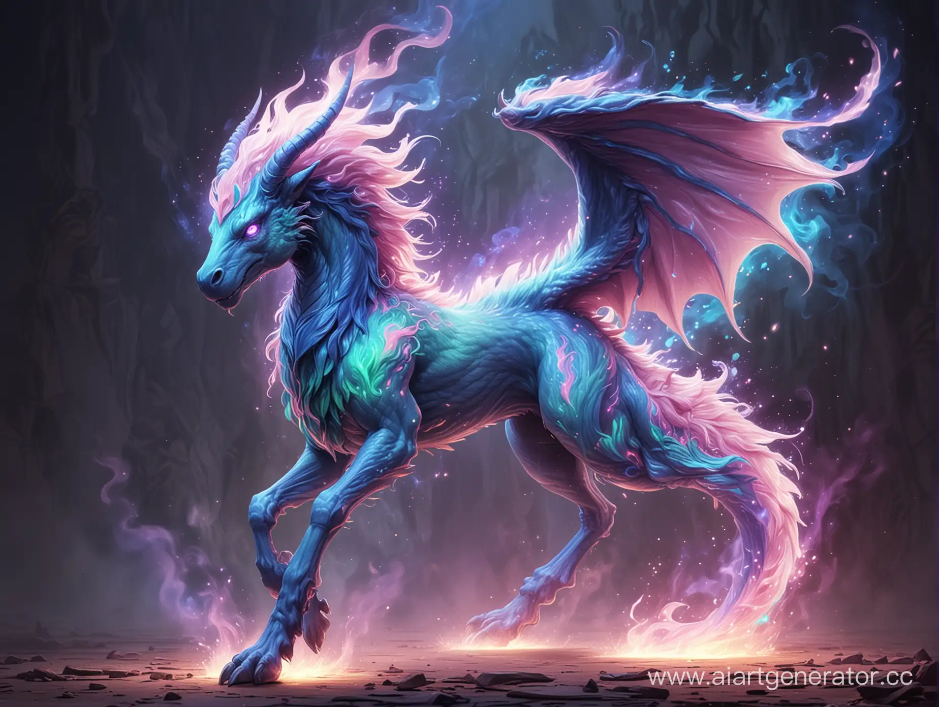 Enchanting-Pink-and-Blue-Mythical-Creature-with-Green-Flame