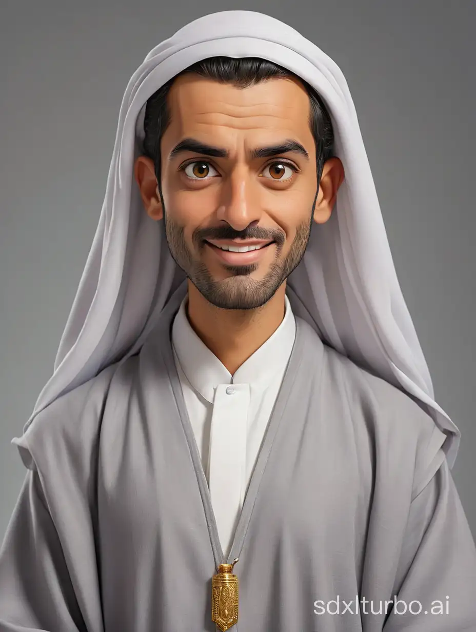Caricature-of-an-Arabic-Man-Wearing-Bisht-with-Grey-Background