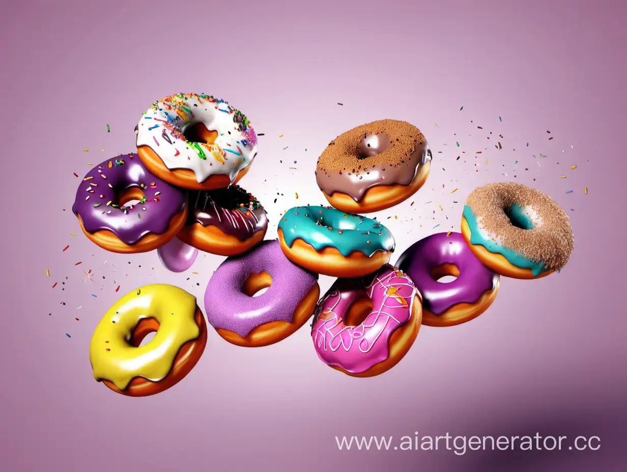 Colorful-Flying-Donuts-in-Midair