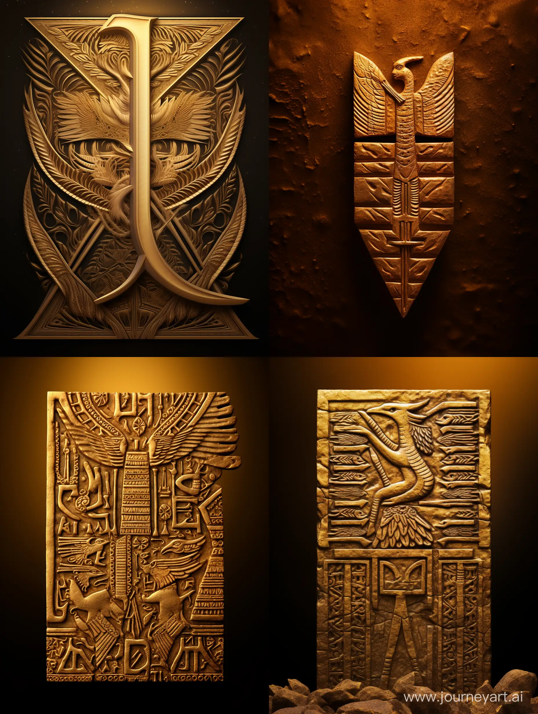 freedom symbol in Sumerian language (Ama-gi) in cuneiform writing form in golden tones
