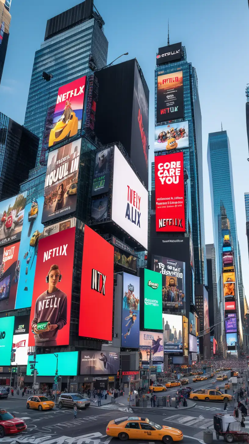 Times Square Buzzing with Netflix Hulu and Disney Ads