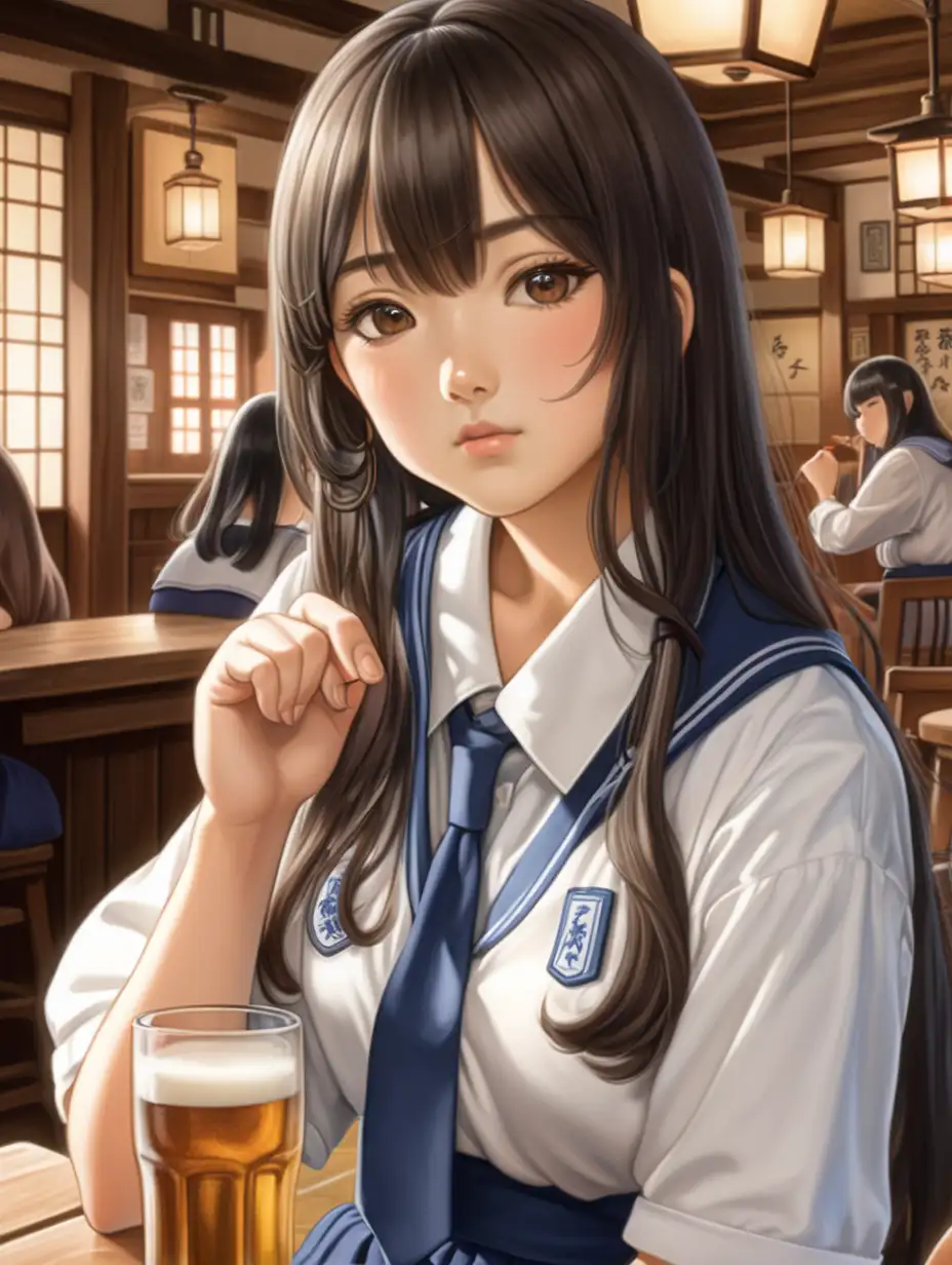 Serious Mature Japanese Woman in Tavern School Uniform Portrait