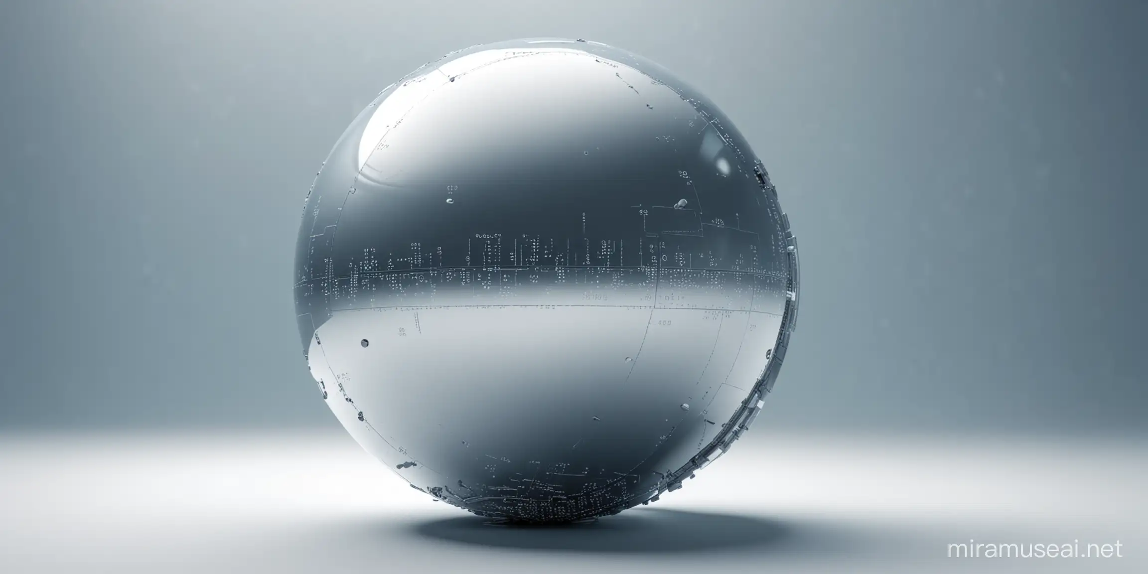 圆圆的科技智能金属球，像望远镜，球面被两个很大的数字0和1覆盖.背景为纯白色， 画面简洁细腻，科技感，蓝色系，有光亮，