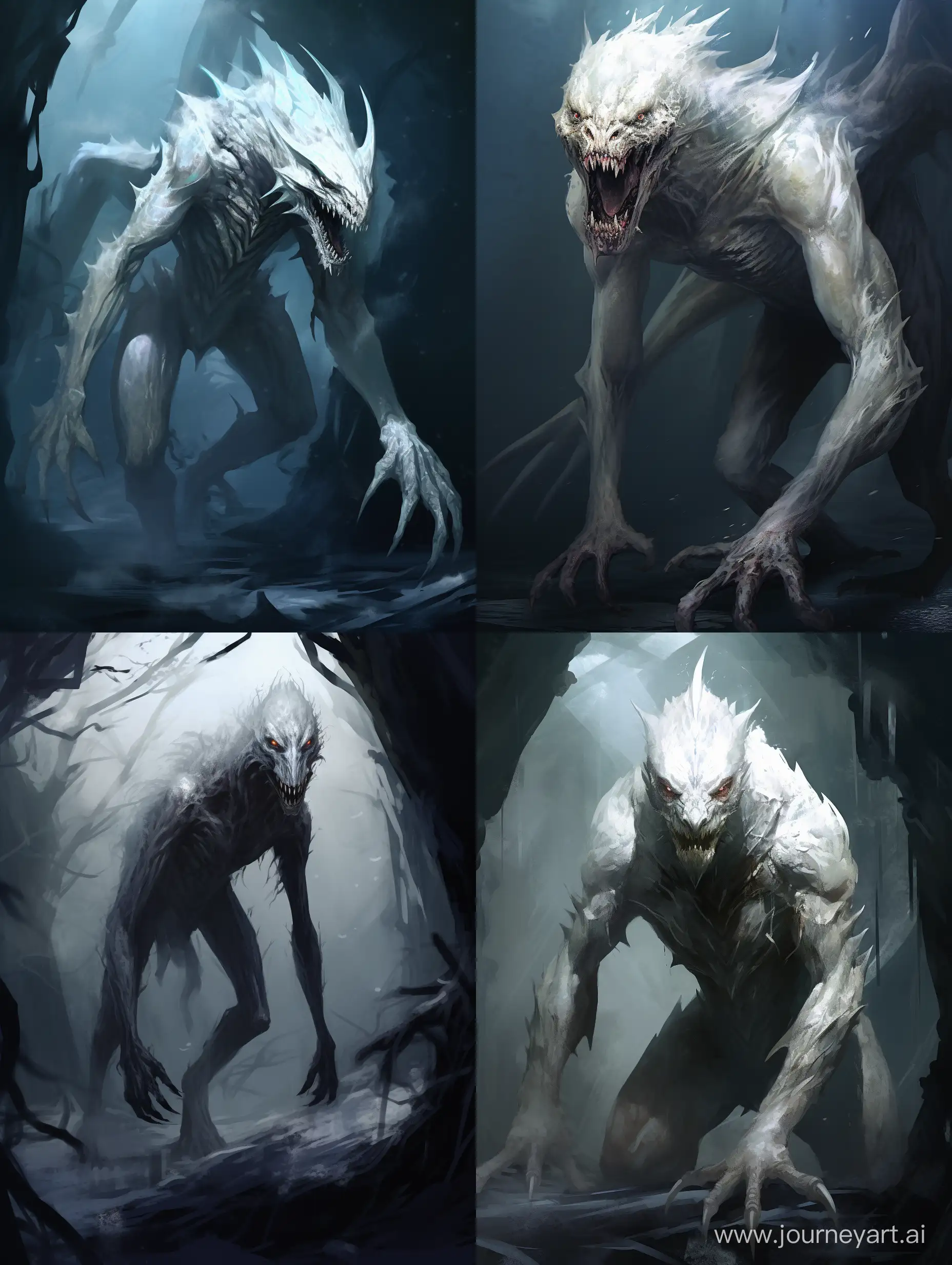 Concept art, Monster reptile hybrid, eyesless scp slender creature, white frames, kaiju creature, dark fantasy art, lavcraft art