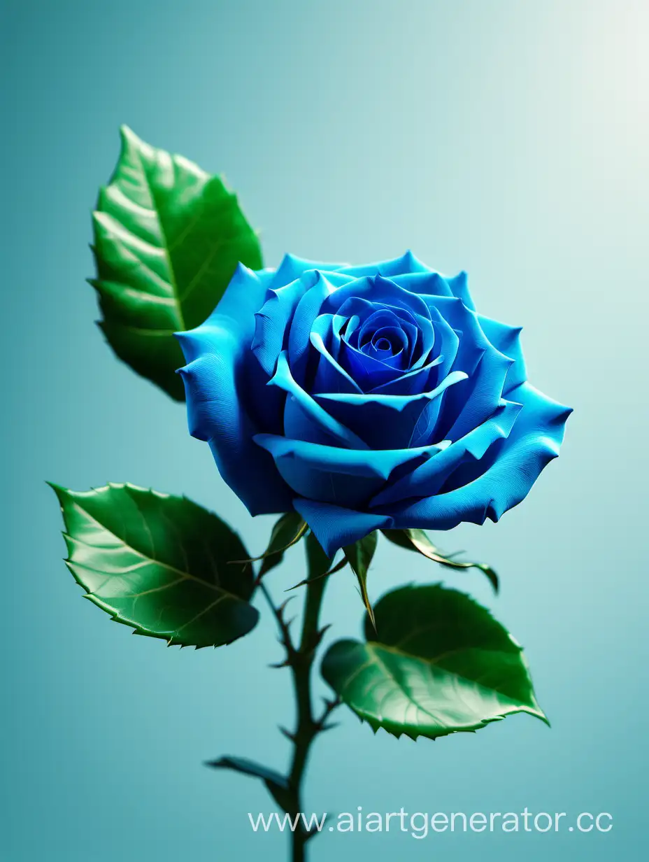 Vibrant-Blue-Rose-with-Lush-Green-Leaves-on-a-Pure-Light-Background