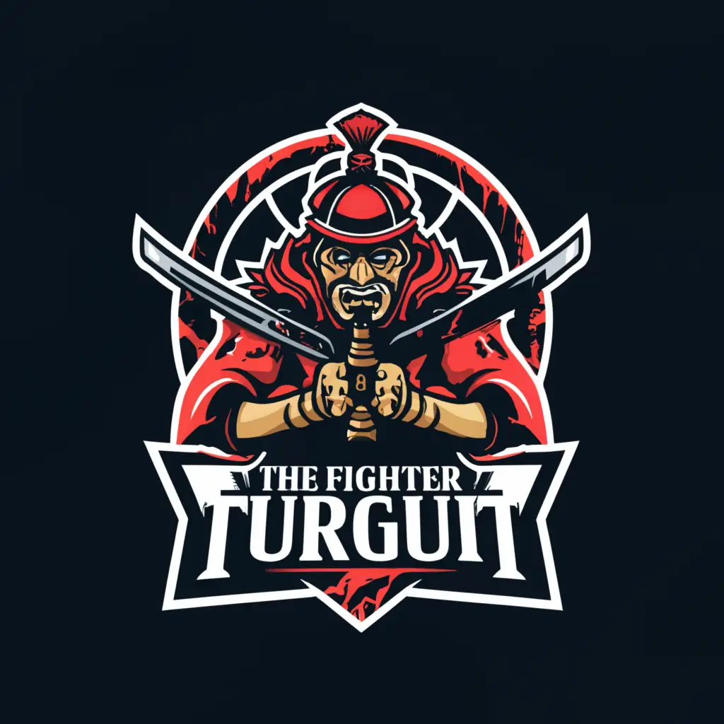 a logo design,with the text "The Fighter Turgut", main symbol:Blood sword samurai,Moderate,clear background