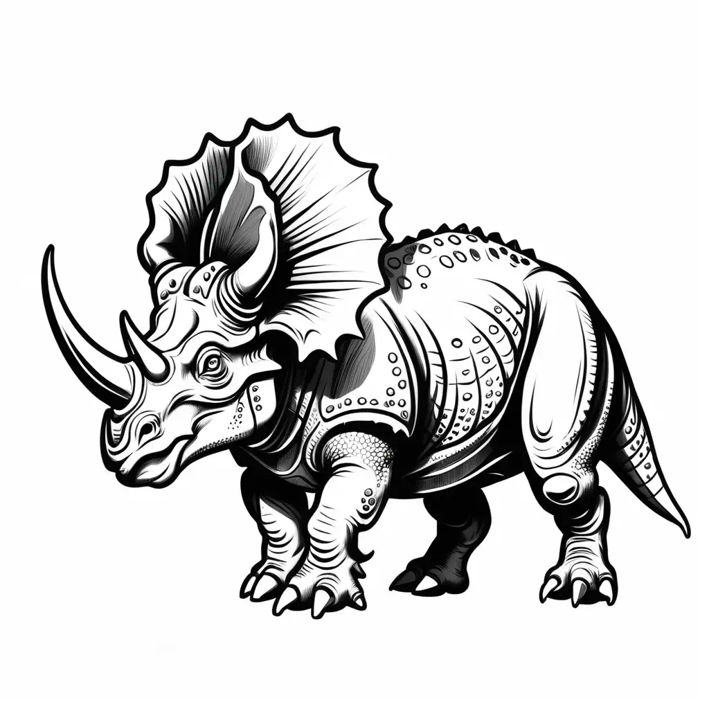 Detailed Triceratops Coloring Page on Clean White Background