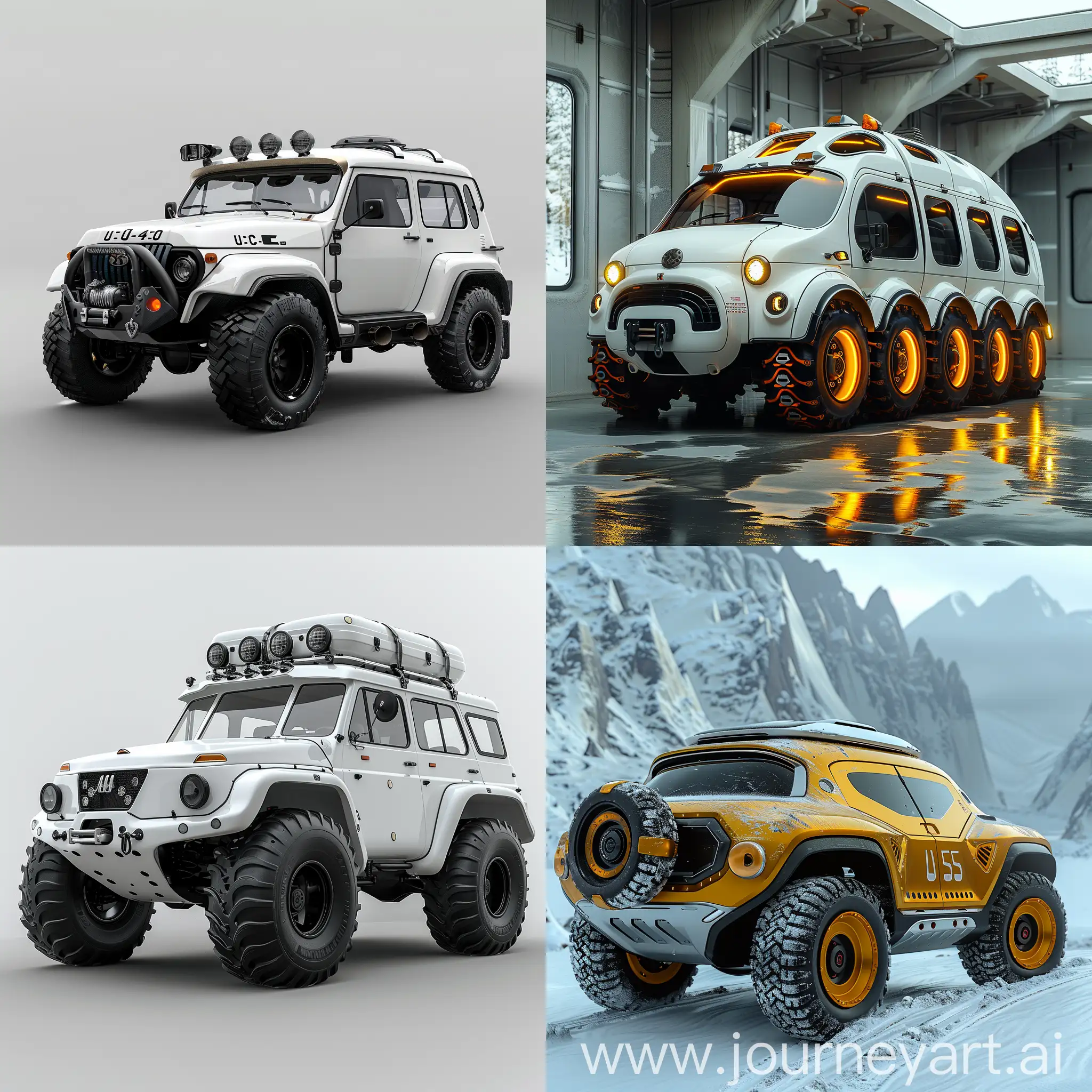 Futuristic UAZ-452, futuristic style of high tech, carbon footprint protection, octane render --stylize 1000
