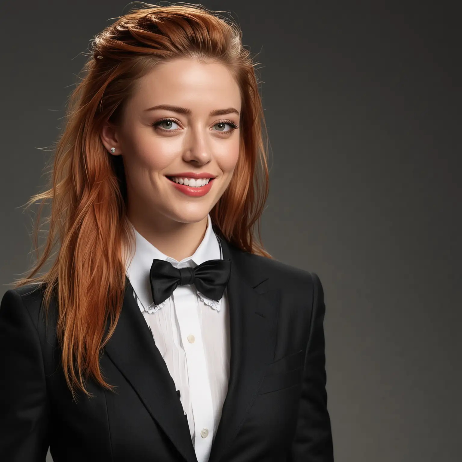 Amber Heard in Chic Black Linen Suit with Refreshing Smile