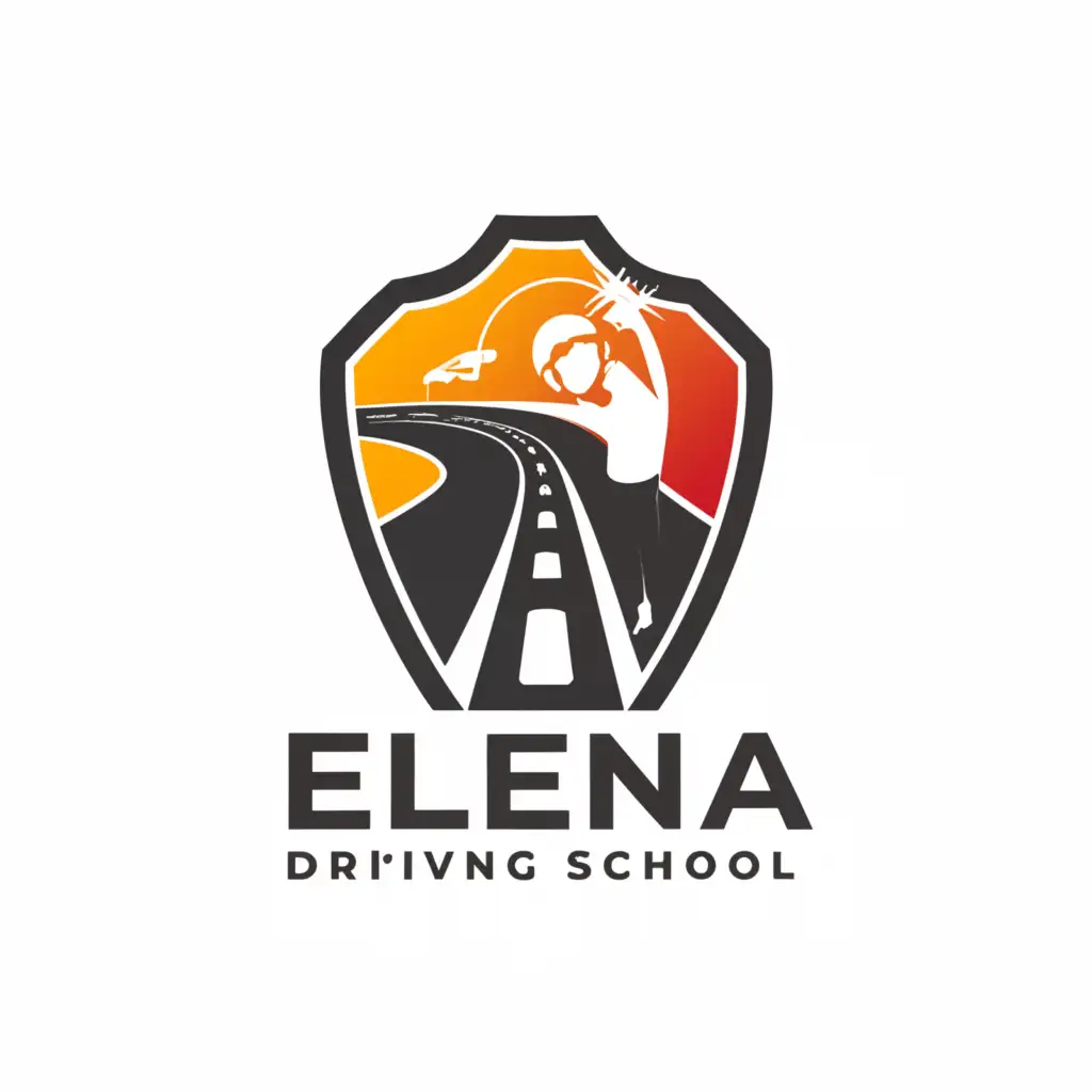 a logo design,with the text "ELENA DRIVING SCHOOL", main symbol:Road, driver,Умеренный,be used in Автомобильная industry,clear background