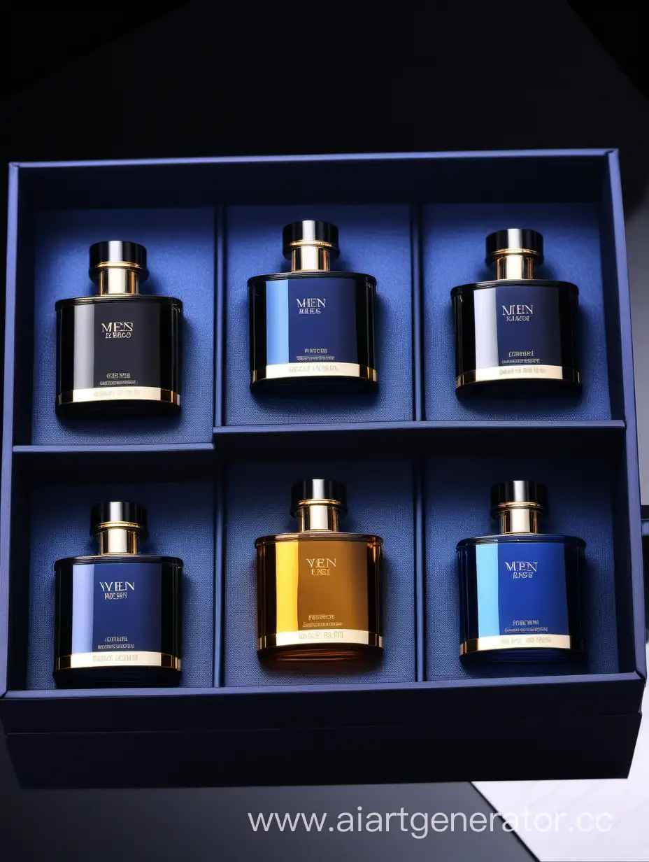 Luxurious-Mens-Perfume-Set-in-Elegant-Blue-Black-and-Golden-Boxes