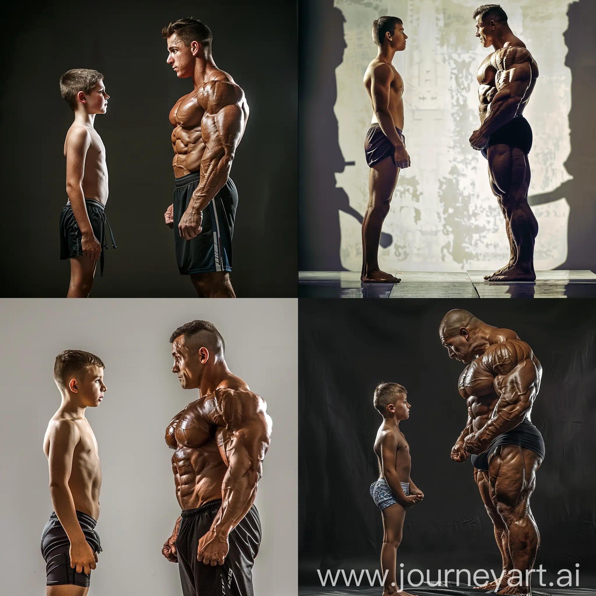 A younger brother who is thin facing his older brother who is a professional bodybuilder as they compare physiques 